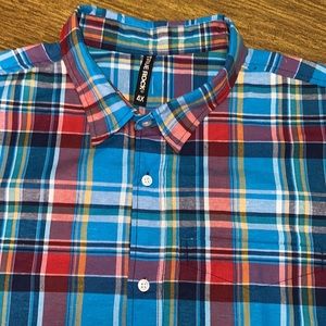 True Rock Red Blue Plaid Short Sleeve Lightweight Button Up Shirt Size 4X